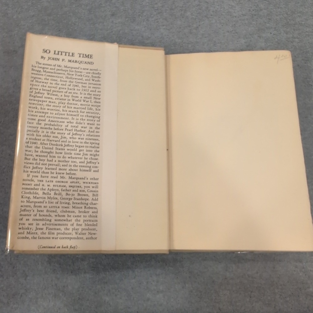 So Little Time A Novel By John P Marquand‎ 1943 Vintage Hardcover Book - Picture 4 of 5